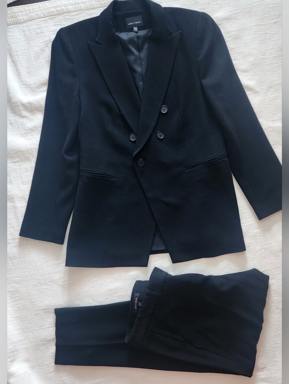 Judith & Charles Black Double Breasted Suit Set Peak Lapel Blazer & Pants